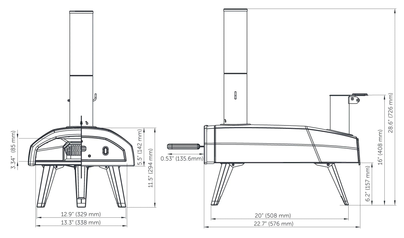 Ooni Fyra Pizza Oven Technical Dimensions