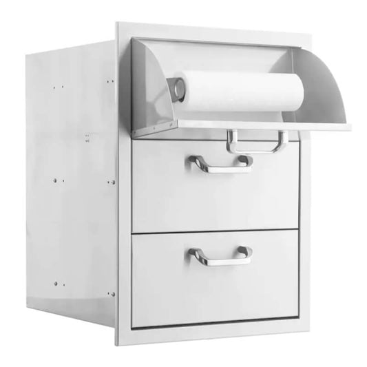 BBQ Generals Elite Series 16-Inch Stainless Steel Triple Drawer w/ Paper Towel Holder - Traditional