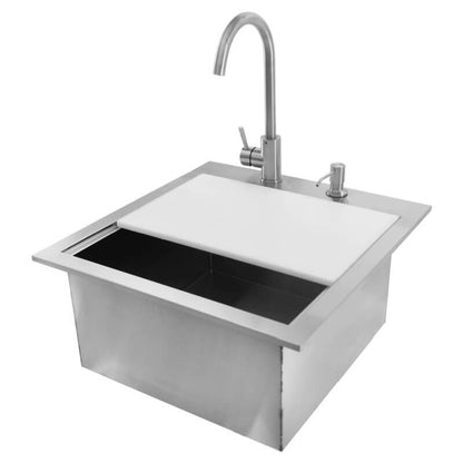 BBQ Generals Elite Series 21-Inch Outdoor Rated Drop-In Bar Sink With Hot/Cold Faucet