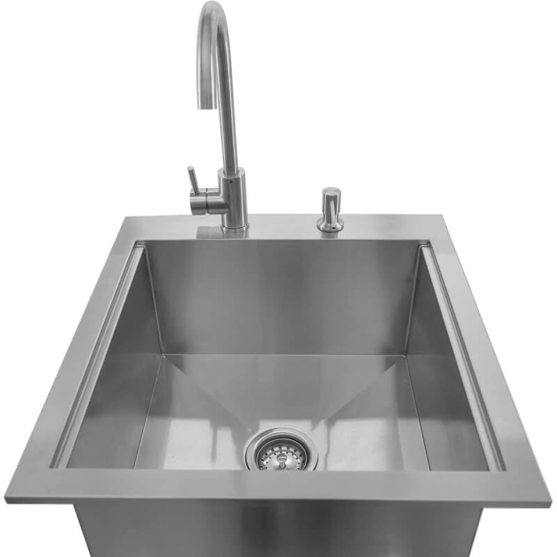 BBQ Generals Elite Series 21-Inch Outdoor Rated Drop-In Bar Sink With Hot/Cold Faucet