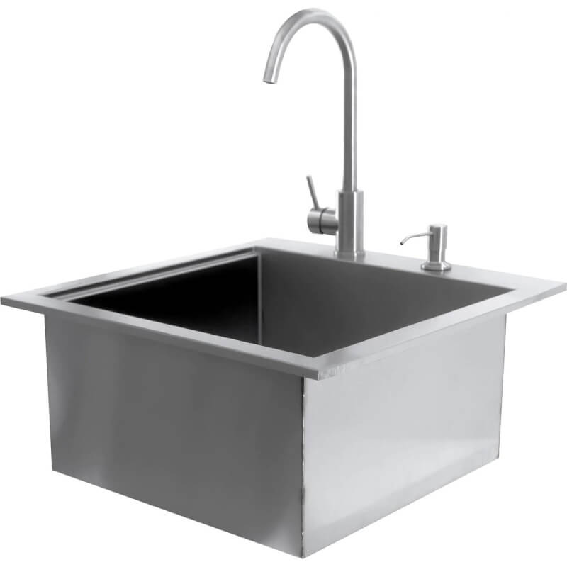 BBQ Generals Elite Series 21-Inch Outdoor Rated Drop-In Bar Sink With Hot/Cold Faucet