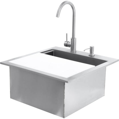 BBQ Generals Elite Series 21-Inch Outdoor Rated Drop-In Bar Sink With Hot/Cold Faucet