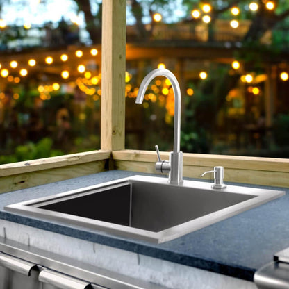 BBQ Generals Elite Series 21-Inch Outdoor Rated Drop-In Bar Sink With Hot/Cold Faucet