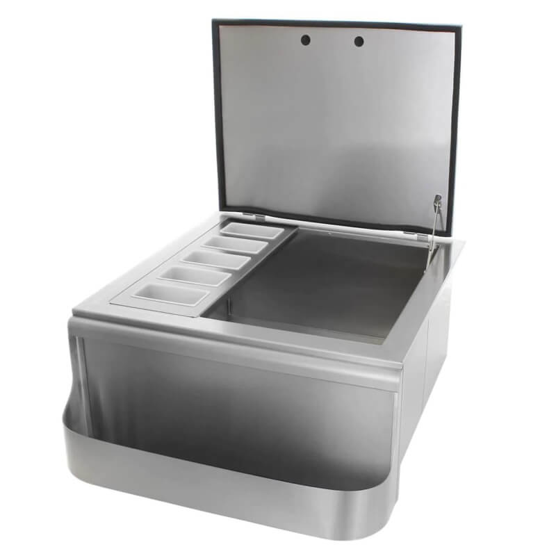 BBQ Generals Elite Series 25-Inch Slide-In Ice Bin Cooler With Speed Rail & Condiment Holder - Traditional