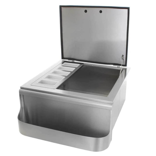 BBQ Generals Elite Series 25-Inch Slide-In Ice Bin Cooler With Speed Rail & Condiment Holder - Traditional