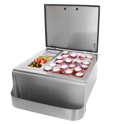 BBQ Generals Elite Series 25-Inch Slide-In Ice Bin Cooler With Speed Rail & Condiment Holder - Traditional