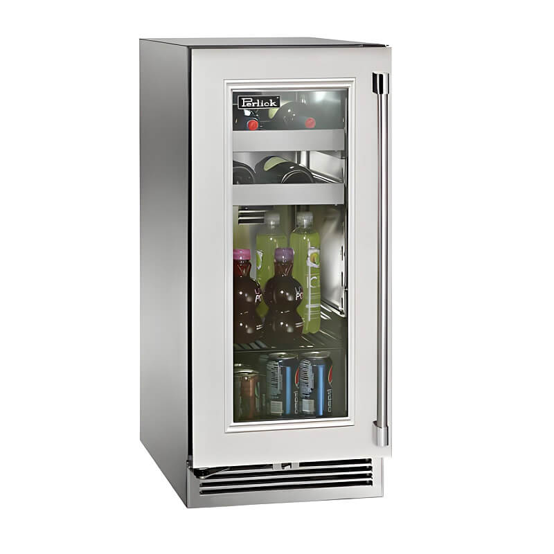 Perlick 15-Inch Signature Series Stainless Steel Panel Ready Glass Door Outdoor Beverage Center with Lock - HP15BO-4-4
