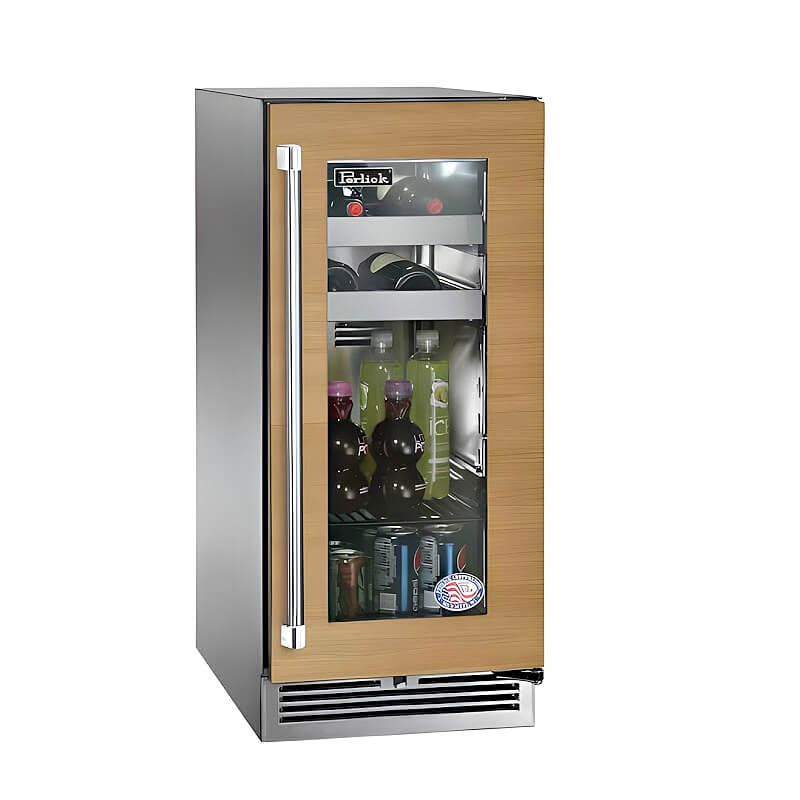 Perlick 15-Inch Signature Series Stainless Steel Panel Ready Glass Door Outdoor Beverage Center with Lock - HP15BO-4-4