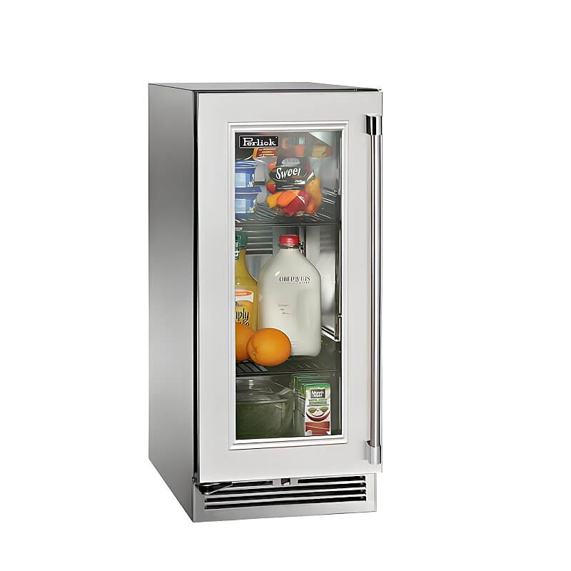 Perlick 15-Inch Signature Series Stainless Steel Panel Ready Glass Door Outdoor Refrigerator with Door Lock - HP15RO-4-4