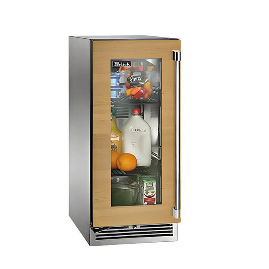 Perlick 15-Inch Signature Series Stainless Steel Panel Ready Glass Door Outdoor Refrigerator with Door Lock - HP15RO-4-4
