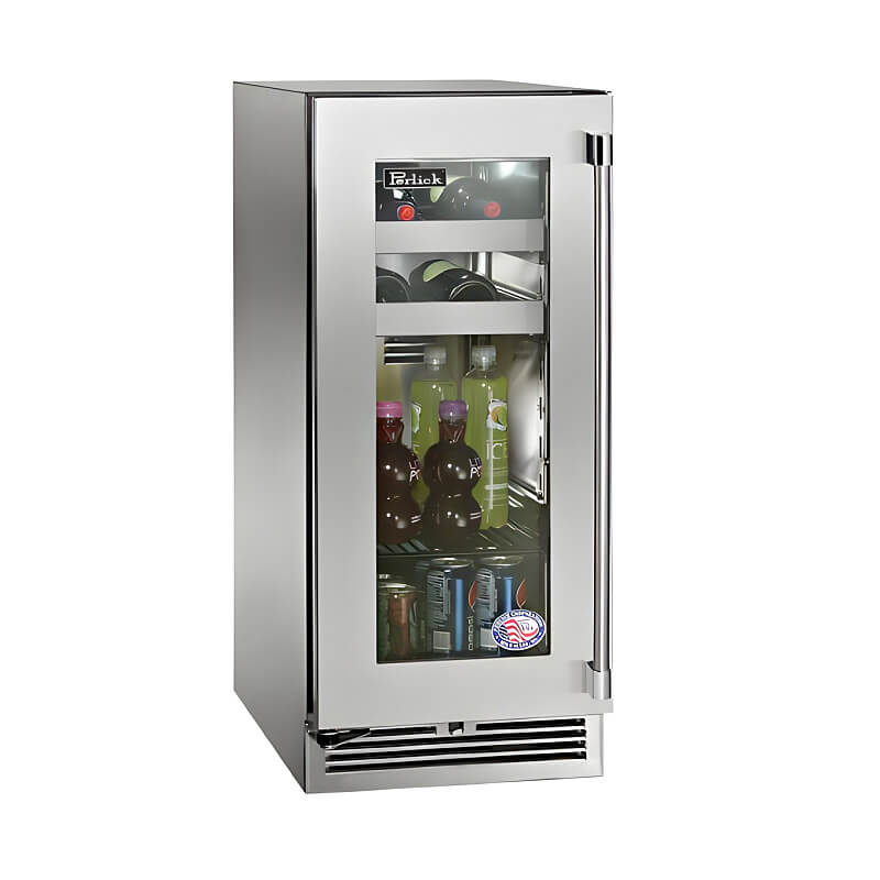 Perlick 15-Inch Signature Series Stainless Steel Glass Door Outdoor Beverage Center with Lock