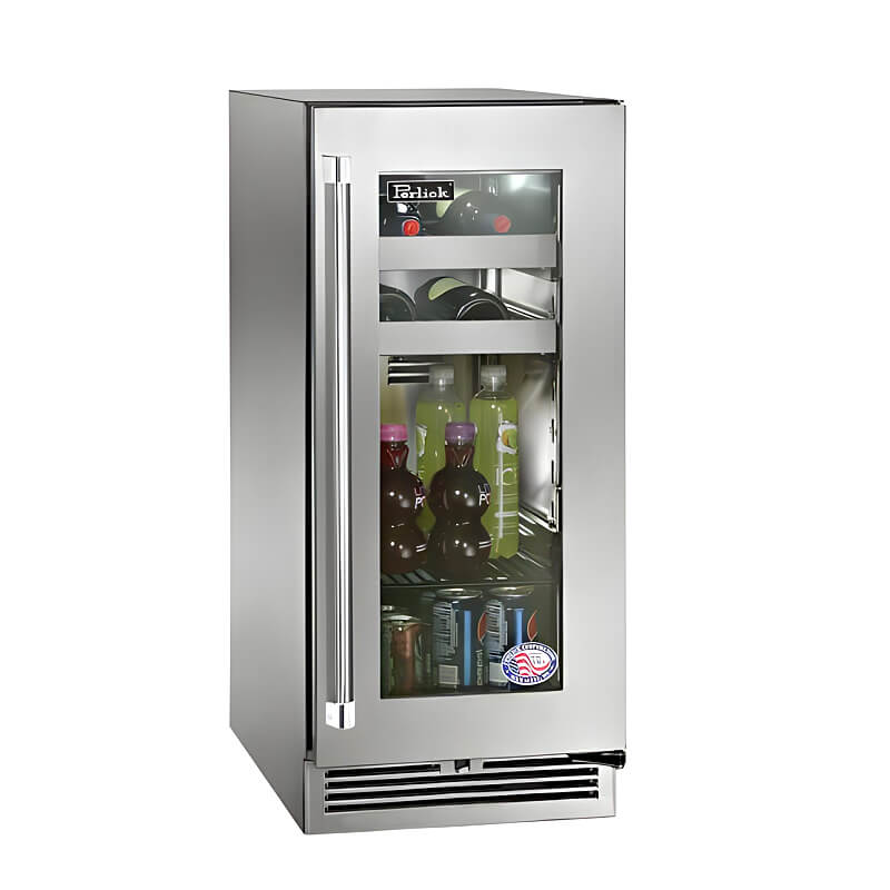 Perlick 15-Inch Signature Series Stainless Steel Glass Door Outdoor Beverage Center with Lock