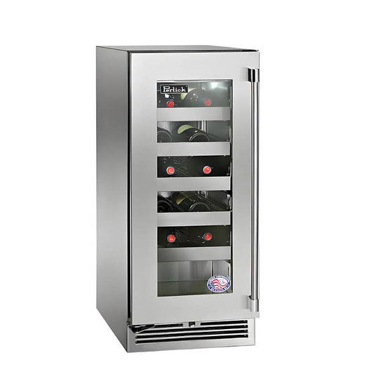 Perlick 15-Inch Signature Series Stainless Steel Glass Door Outdoor Wine Reserve with Lock - HP15WO-4-3R