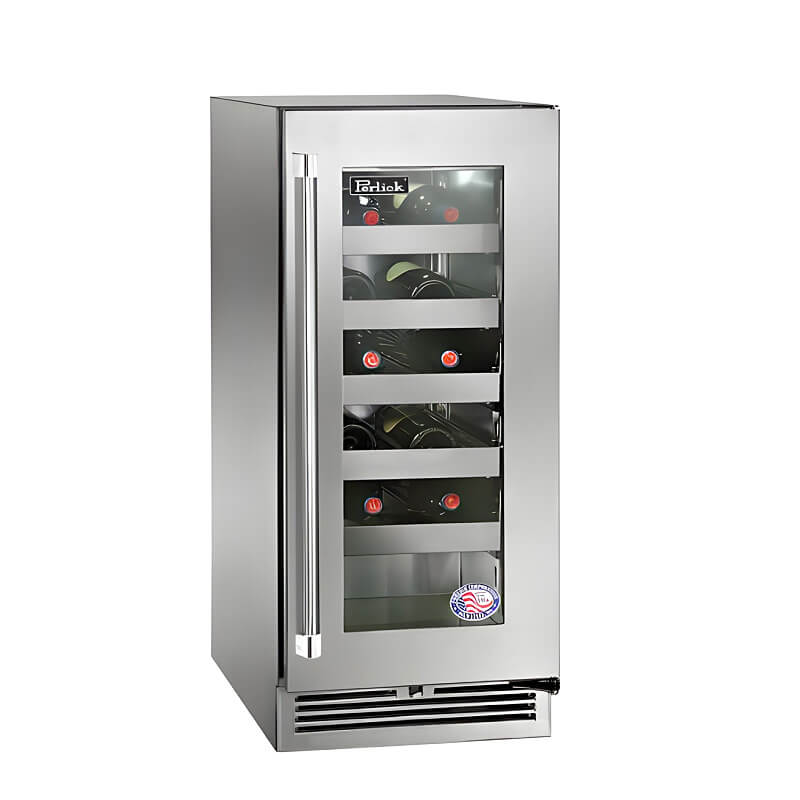 Perlick 15-Inch Signature Series Stainless Steel Glass Door Outdoor Wine Reserve with Lock - HP15WO-4-3R