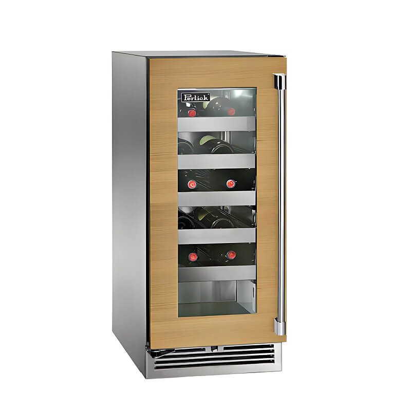 Perlick 15-Inch Signature Series Stainless Steel Glass Door Panel Ready Outdoor Wine Reserve with Lock - HP15WO-4-4