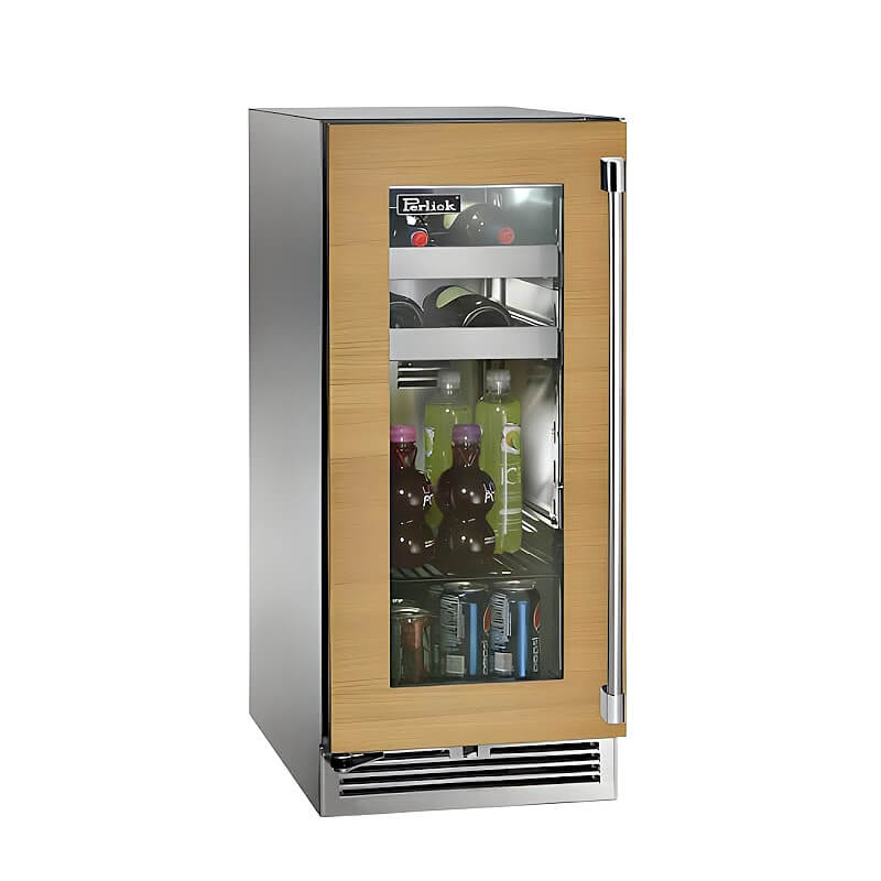 Perlick 15-Inch Signature Series Stainless Steel Panel Ready Glass Door Outdoor Beverage Center with Lock - HP15BO-4-4
