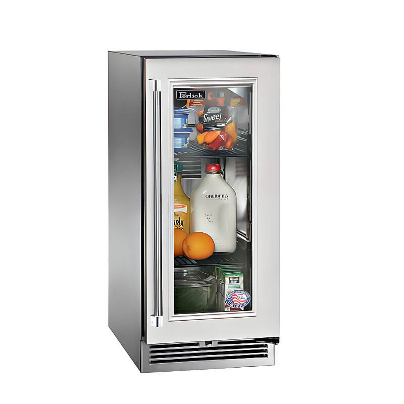 Perlick 15-Inch Signature Series Stainless Steel Panel Ready Glass Door Outdoor Refrigerator - HP15RO-4-4
