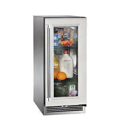 Perlick 15-Inch Signature Series Stainless Steel Panel Ready Glass Door Outdoor Refrigerator with Door Lock - HP15RO-4-4