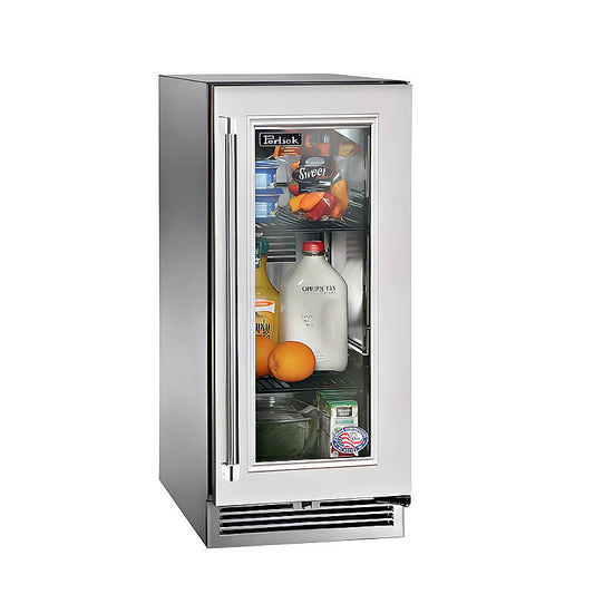 Perlick 15-Inch Signature Series Stainless Steel Panel Ready Glass Door Outdoor Refrigerator with Door Lock - HP15RO-4-4