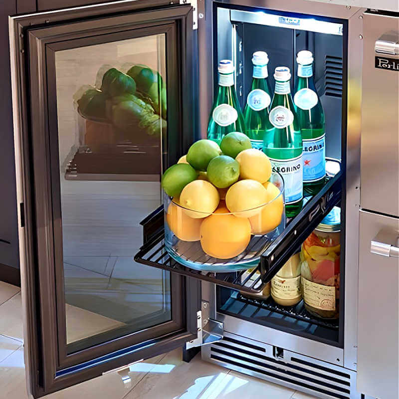 Perlick 15-Inch Signature Series Stainless Steel Glass Door Outdoor Refrigerator with Door Lock - HP15BO-4-3