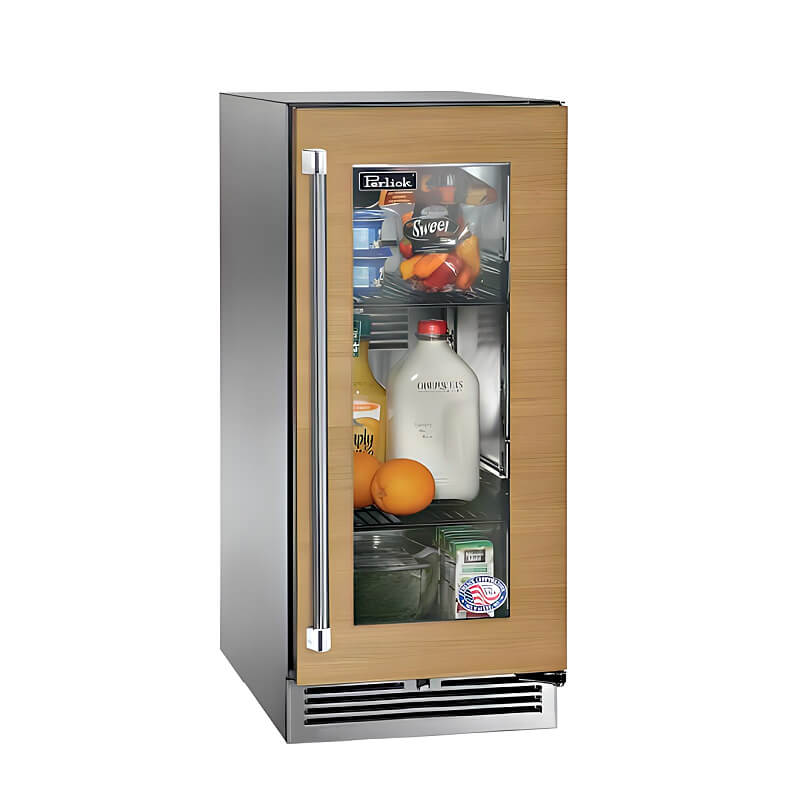Perlick 15-Inch Signature Series Stainless Steel Panel Ready Glass Door Outdoor Refrigerator - HP15RO-4-4