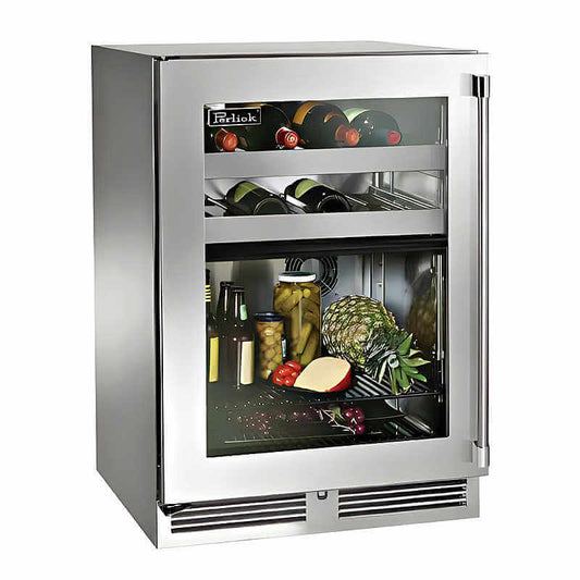 Perlick 24-Inch Signature Series Glass Door Dual Zone Outdoor Refrigerator/Wine Reserve - HP24CO-4-3