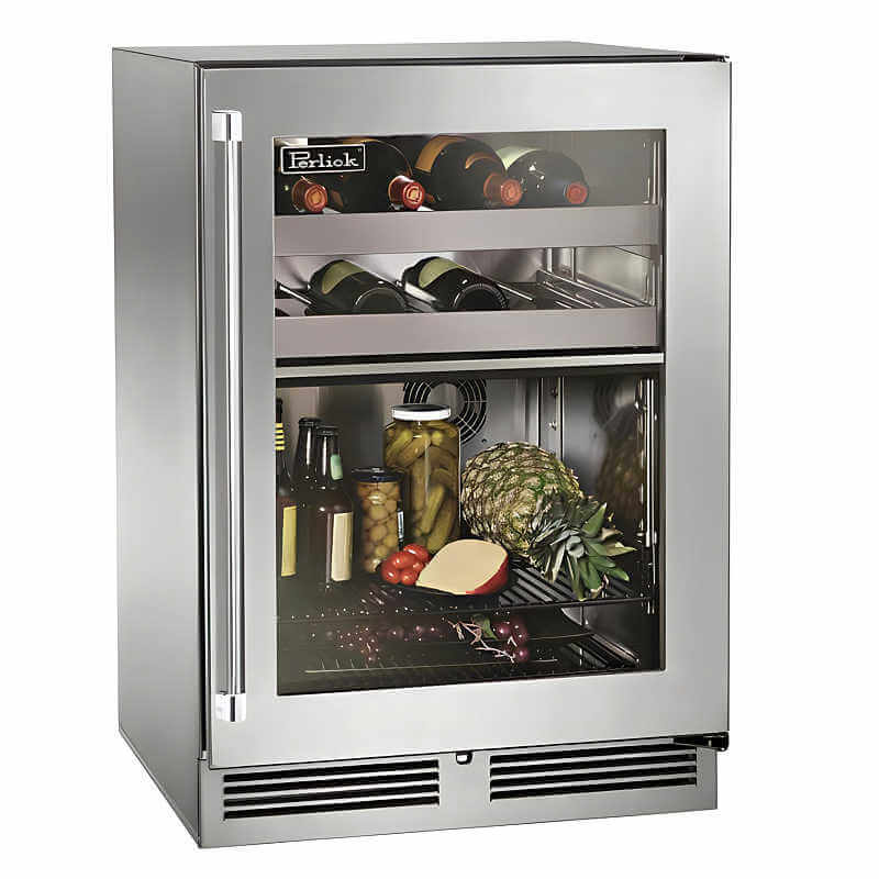 Perlick 24-Inch Signature Series Glass Door Dual Zone Outdoor Refrigerator/Wine Reserve w/ Lock - HP24CO-4-3