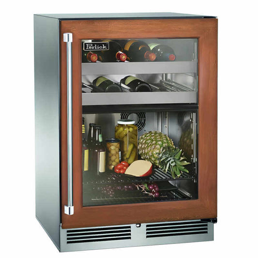 Perlick 24-Inch Signature Series Panel Ready Glass Door Dual Zone Outdoor Refrigerator/Wine Reserve - HP24CO-4-4