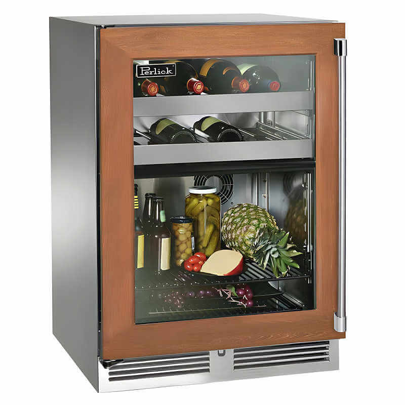 Perlick 24-Inch Signature Series Panel Ready Glass Door Dual Zone Outdoor Refrigerator/Wine Reserve w/ Lock - HP24CO-4-4