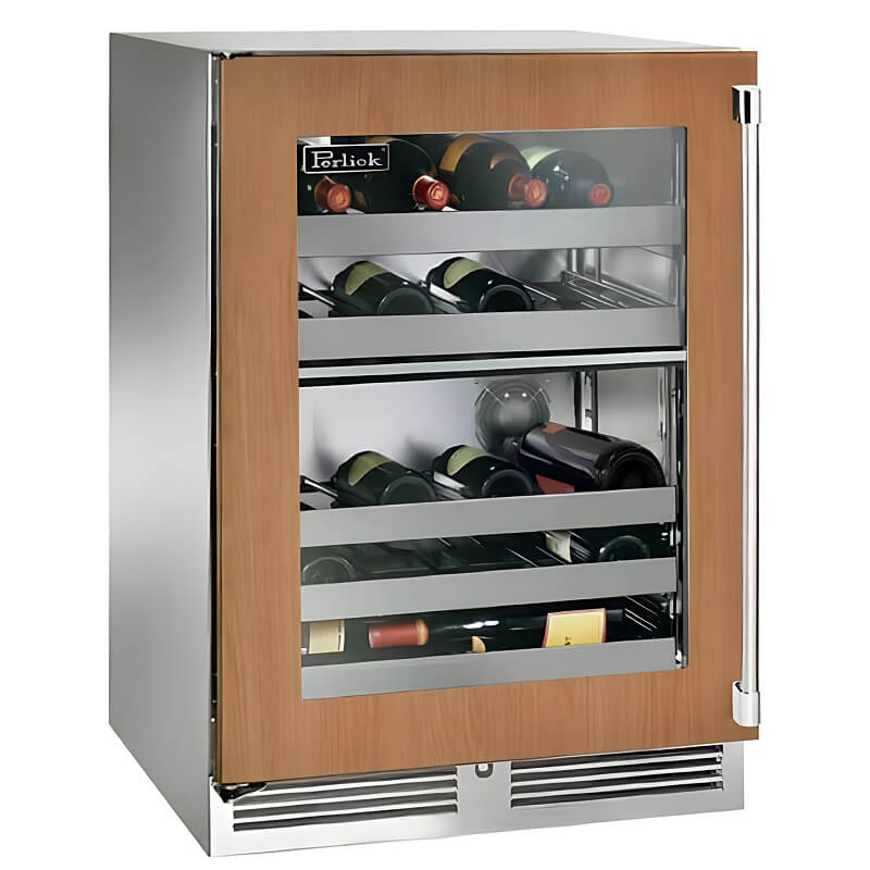 Perlick 24-Inch Signature Series Panel Ready Glass Door Outdoor Dual Zone Wine Cooler Reserve w/ Lock - HP24DO-4-4