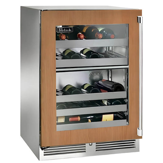 Perlick 24-Inch Signature Series Panel Ready Glass Door Outdoor Dual Zone Wine Cooler Reserve - HP24DO-4-4