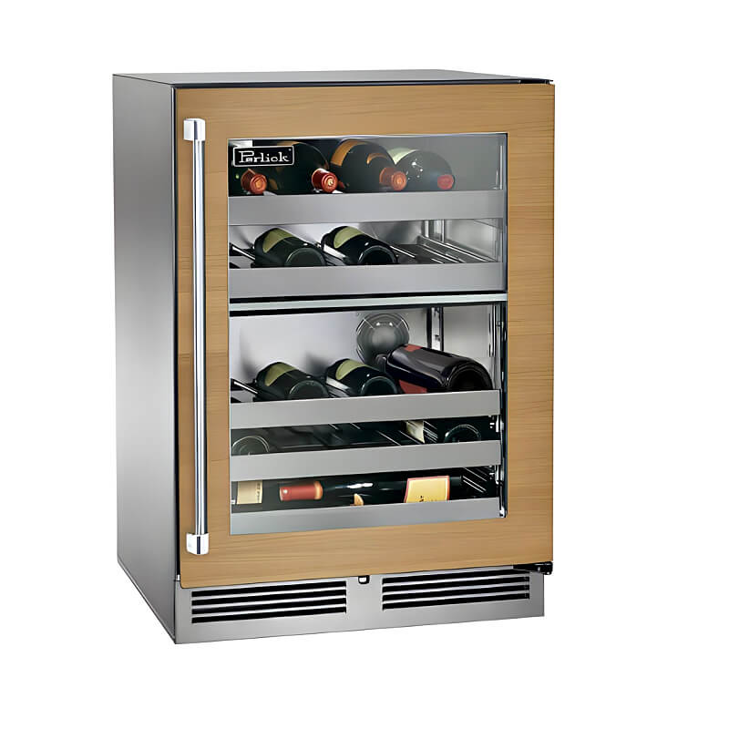 Perlick 24-Inch Signature Series Panel Ready Glass Door Outdoor Dual Zone Wine Cooler Reserve w/ Lock - HP24DO-4-4