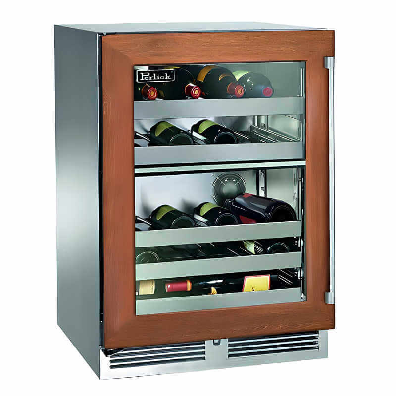 Perlick 24-Inch Signature Series Panel Ready Glass Door Outdoor Dual Zone Wine Cooler Reserve w/ Lock - HP24DO-4-4