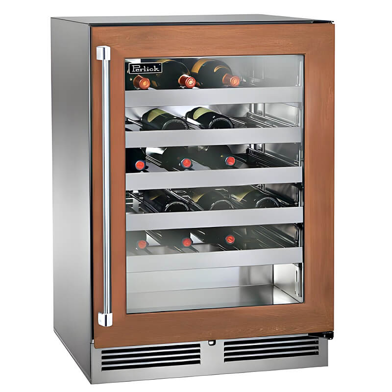 Perlick 24-Inch Signature Series Panel Ready Glass Door Outdoor Wine Cooler Reserve w/ Lock - HP24WO-4-4