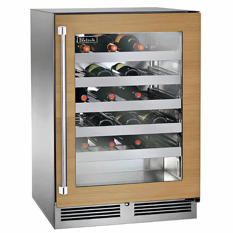 Perlick 24-Inch Signature Series Panel Ready Glass Door Outdoor Wine Cooler Reserve w/ Lock - HP24WO-4-4