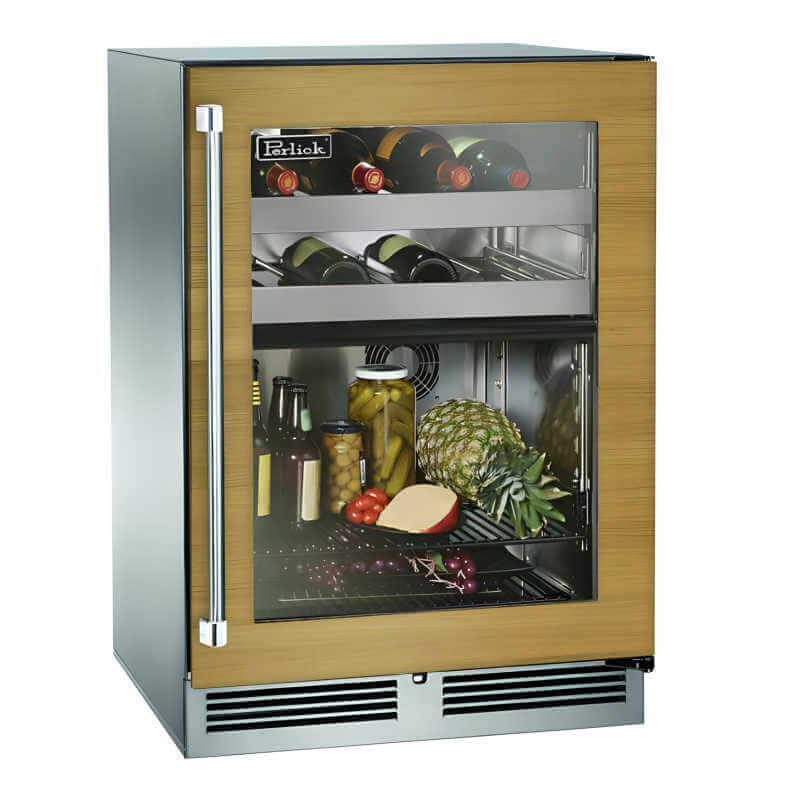 Perlick 24-Inch Signature Series Panel Ready Glass Door Dual Zone Outdoor Refrigerator/Wine Reserve - HP24CO-4-4