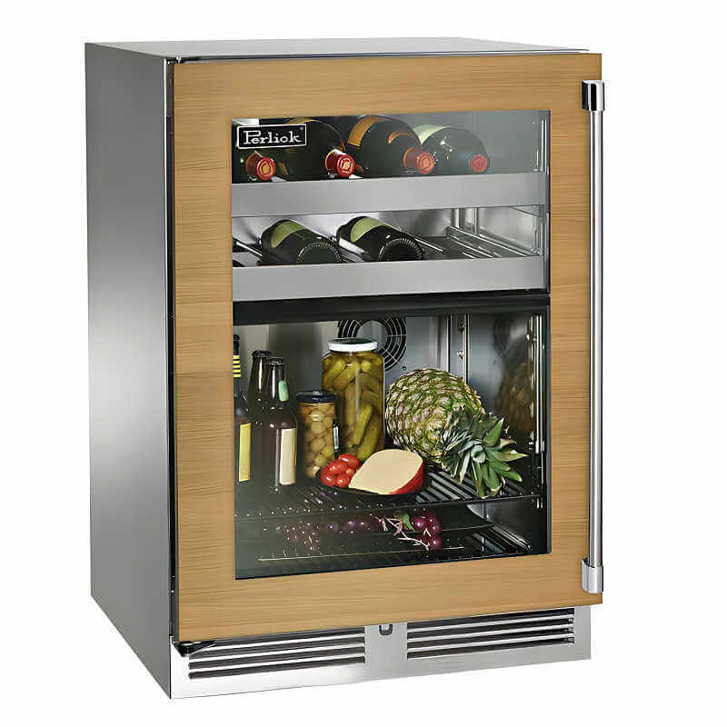 Perlick 24-Inch Signature Series Panel Ready Glass Door Dual Zone Outdoor Refrigerator/Wine Reserve w/ Lock - HP24CO-4-4