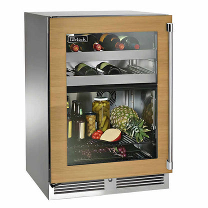 Perlick 24-Inch Signature Series Panel Ready Glass Door Dual Zone Outdoor Refrigerator/Wine Reserve w/ Lock - HP24CO-4-4
