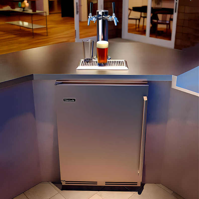 Perlick 24-Inch Signature Series Stainless Steel Double Tap Outdoor Beverage Dispenser w/ Lock - HP24TO-4-1