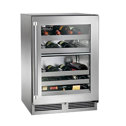 Perlick 24-Inch Signature Series Stainless Steel Glass Door Outdoor Dual Zone Wine Cooler Reserve - HP24DO-4-3