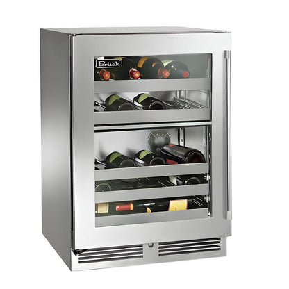 Perlick 24-Inch Signature Series Stainless Steel Glass Door Outdoor Dual Zone Wine Cooler Reserve - HP24DO-4-3