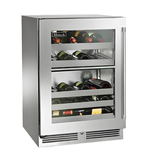 Perlick 24-Inch Signature Series Stainless Steel Glass Door Outdoor Dual Zone Wine Cooler Reserve - HP24DO-4-3