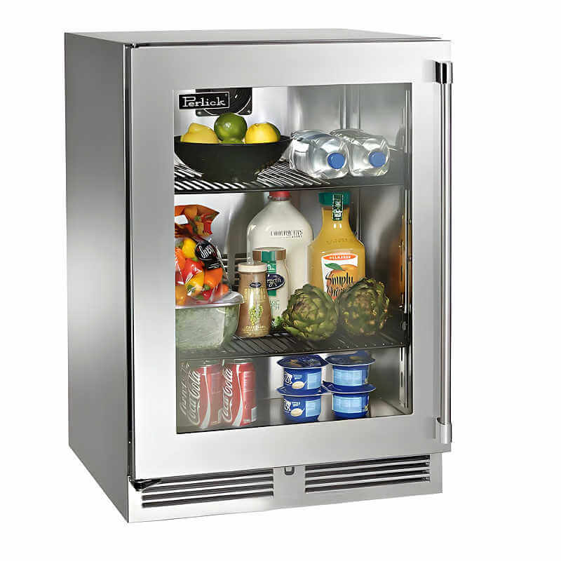 Perlick 24-Inch Signature Series Stainless Steel Glass Door Outdoor Refrigerator with Lock - HP24RO-4-3