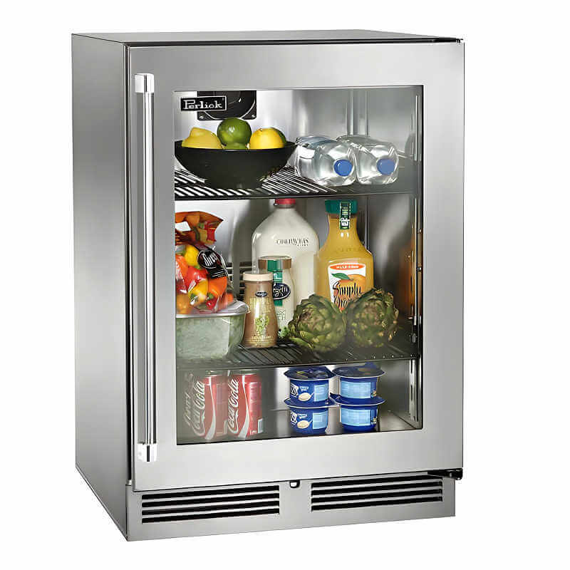 Perlick 24-Inch Signature Series Stainless Steel Glass Door Outdoor Refrigerator with Lock - HP24RO-4-3