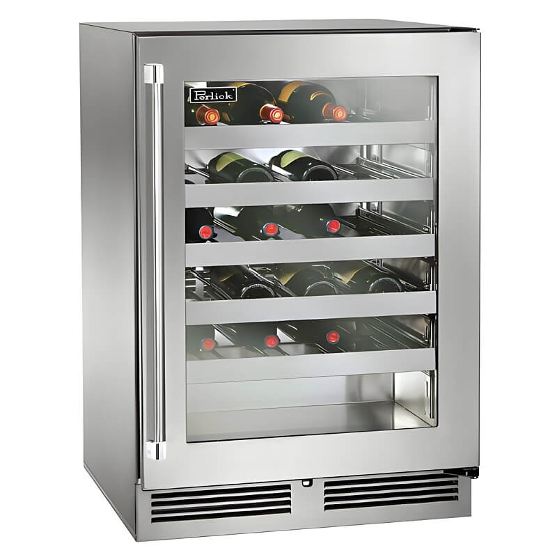 Perlick 24-Inch Signature Series Stainless Steel Glass Door Outdoor Wine Cooler Reserve w/ Lock - HP24WO-4-3