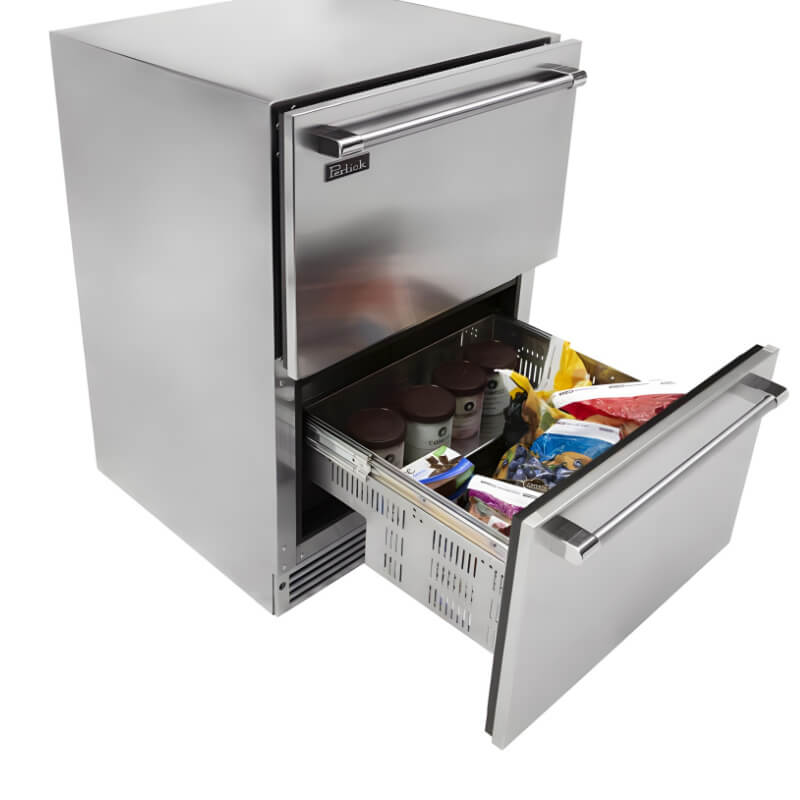 Perlick 24-Inch Signature Series Stainless Steel Dual Zone Outdoor Refrigerator/Freezer Drawers w/ Lock - HP24ZO-4-5DL
