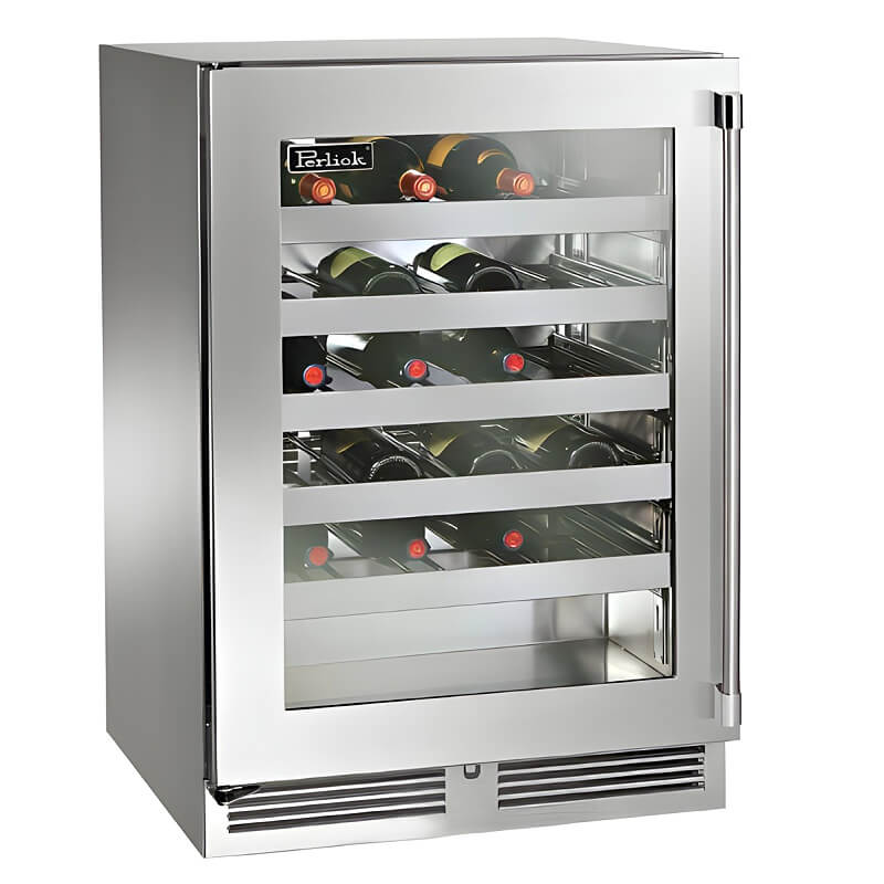Perlick 24-Inch Signature Series Stainless Steel Glass Door Outdoor Wine Cooler Reserve w/ Lock - HP24WO-4-3