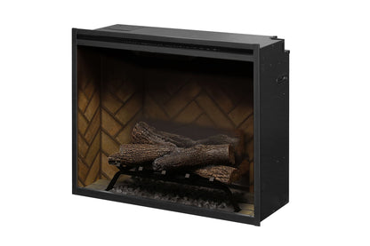 New Dimplex Revillusion 30 inch Built-In Electric Firebox w/ Glass and Plug Kit | Herringbone Brick