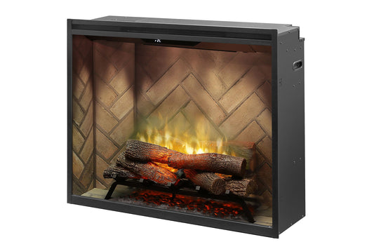 New Dimplex Revillusion Portrait 36 inch Built-In Electric Firebox w/ Glass and Plug Kit | Herringbone Brick