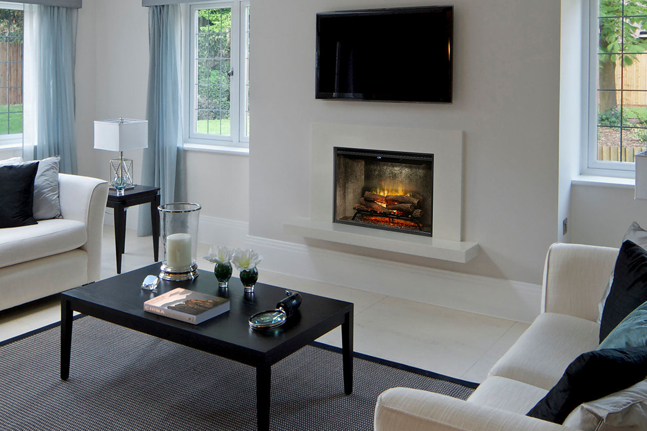 New Dimplex Revillusion 36 inch Built-In Electric Firebox w/ Glass and Plug Kit | Weathered Concrete